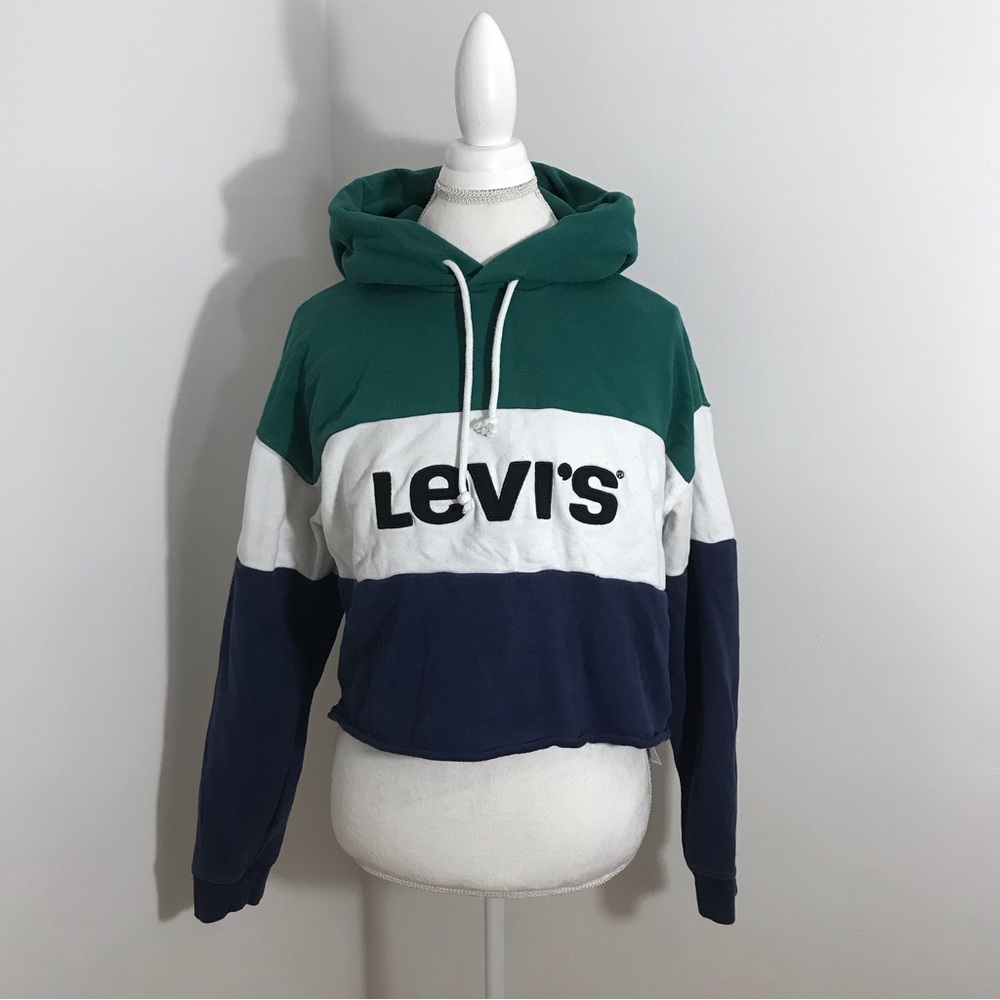 Levi’s Green and Blue Cropped Hooded Sweater